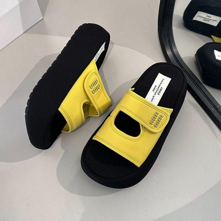 Leather 5cm small height increase Velcro platform slippers women's 2025 new summer wear with skirt sandals