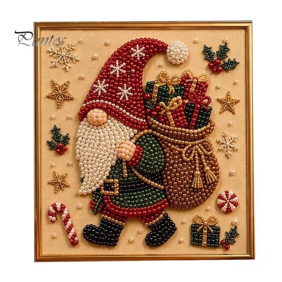 Artistic Faux Pearl Bead Mosaic Christmas Art Kit, 20x20cm Xmas Painting DIY Decorative Gemstone Wall Sparkling 3D Diamond Craft Kit for Adults,