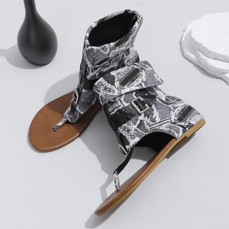 Fashion 2025 New Ladies Clip Toe Flat Roman Comfortable Sandals Belt Large Size High Top Cool Sandals Wedge Slip On Sandals for Women