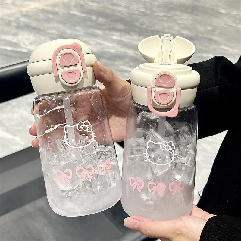 500ml Hello Kitty Brčko Kelímek Roztomilý Přenosný Plastový Kelímek Jednoduchý Studentský Dvojitý Kelímek na Pití Sportovní Nepropustný Kelímek na Vodu Dárek pro Dívky