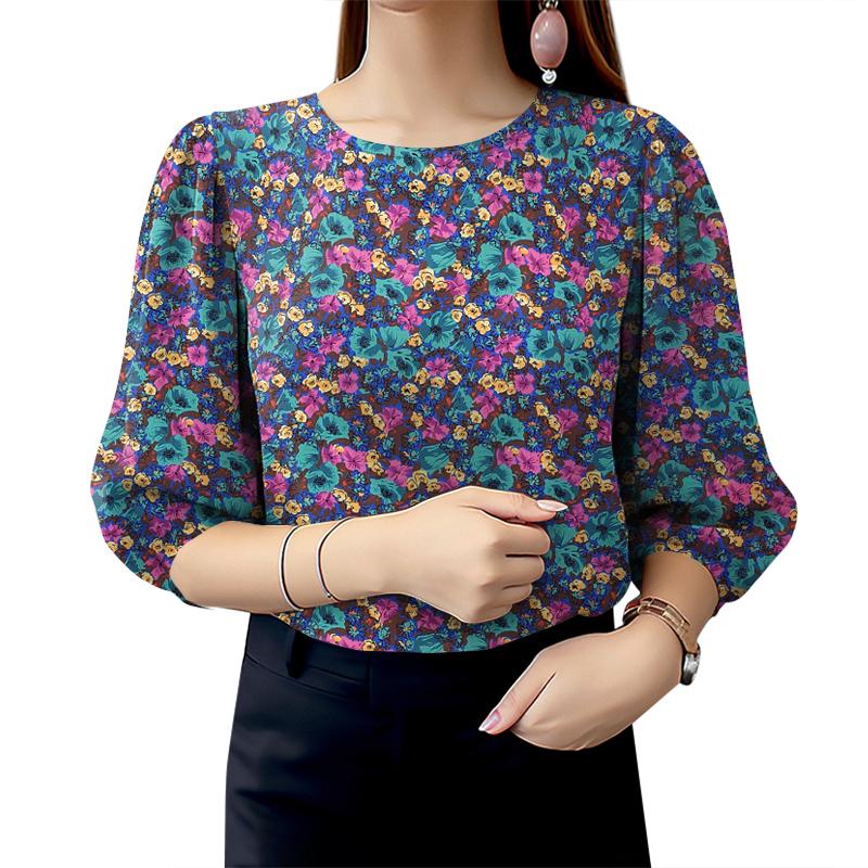 ZANZEA Damen Sommerbluse mit Blumendruck, lässig, Rundhalsausschnitt, 3/4-Ärmel