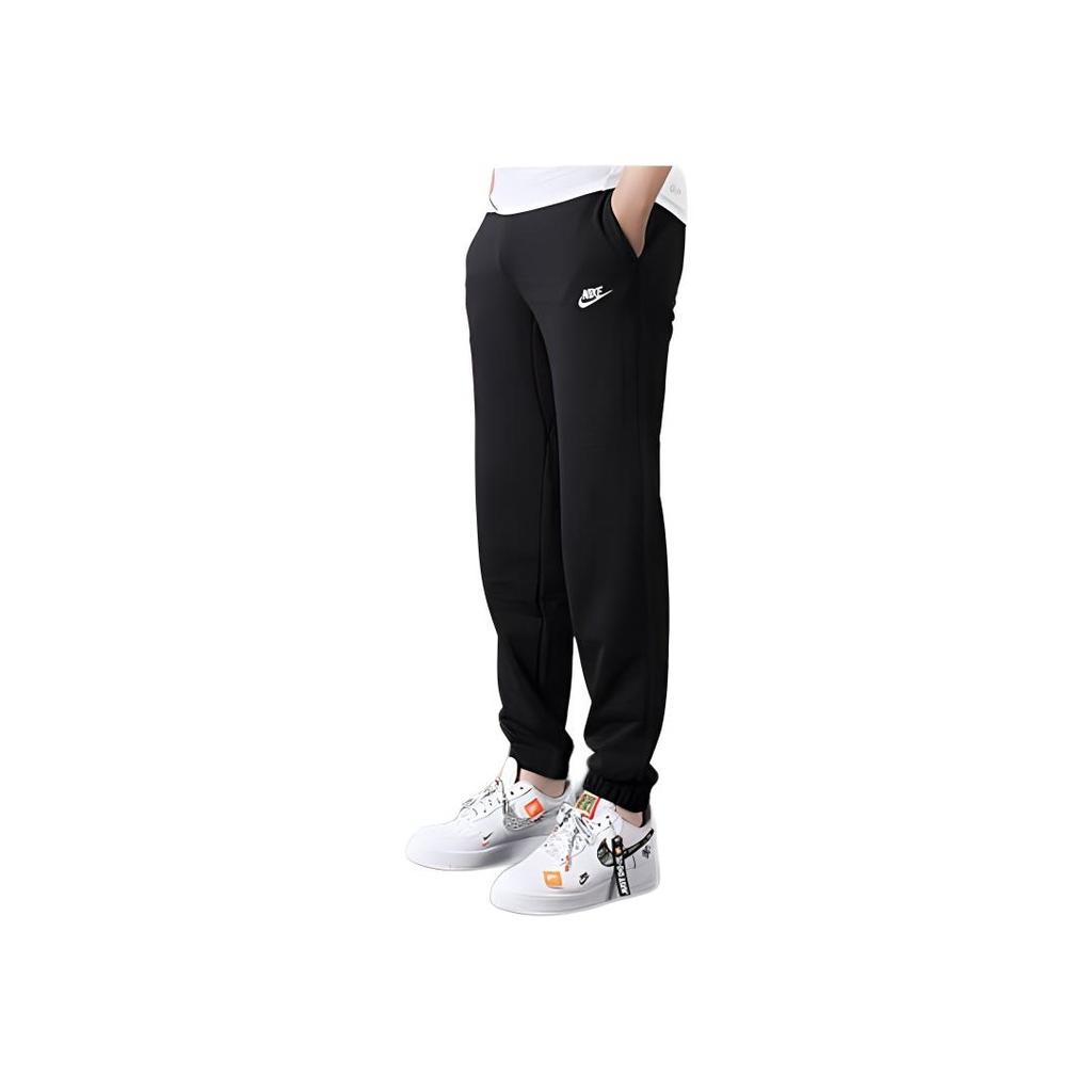 Nike Solid Color Brand Logo Cuffed Casual Pants Men bottoms Black 806677-010