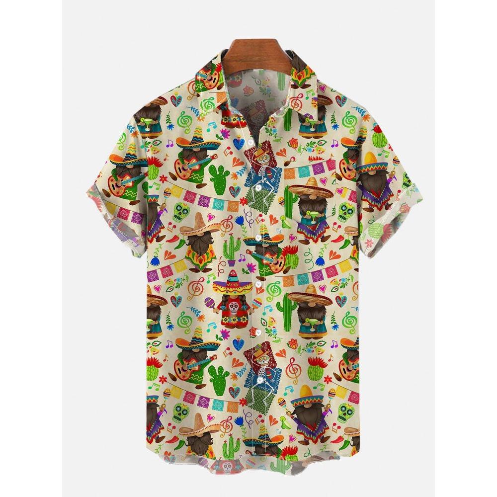 Men's Shirts Mexican Style Skull Pattern 3D Print Tops New Summer Casual Fashion Beach Party Tops Short Sleeves Men Clothing
