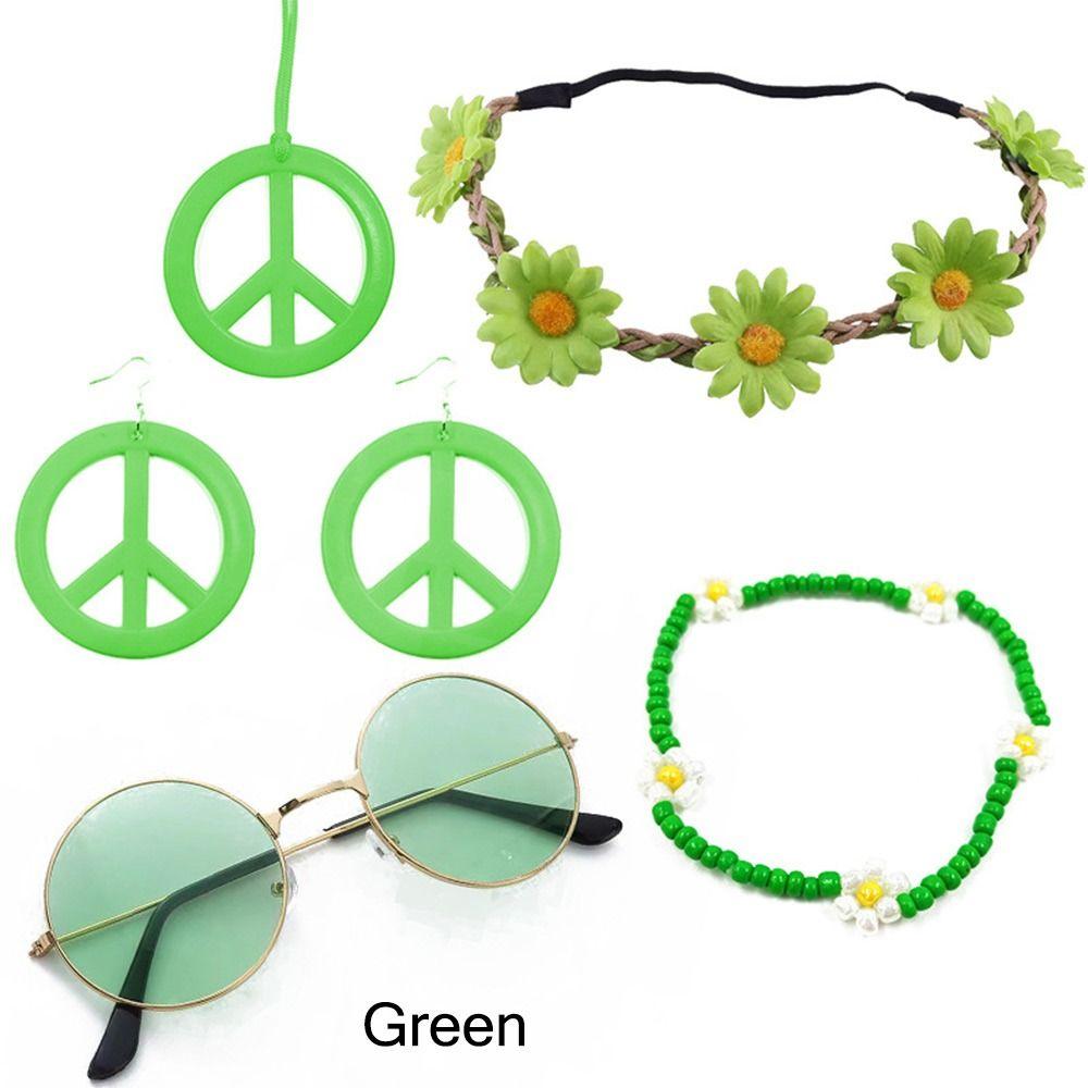 Boho Peace Sign Women's Hippie Costume Set 60's 70s Style Necklace Earrings  for Groovy Party Girls