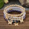 4Pcs Trendy Butterfly Beaded Bracelet Set For  Female Bohemian Party Jewelry Gift Women Pink Acrylic Beads Elastic Chain Bangle