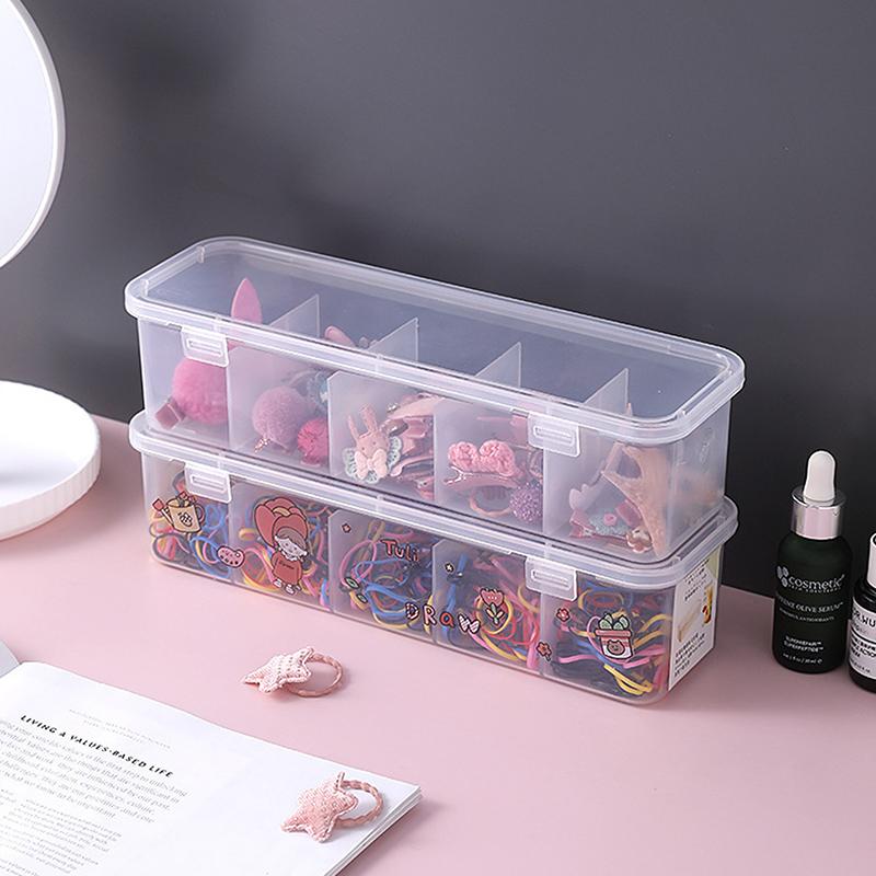 1Pc 5 Grids Multifunctional Hair Accessories Storage Box Jewelry Organizer Transparent Compartment Desktop Home Storage Box