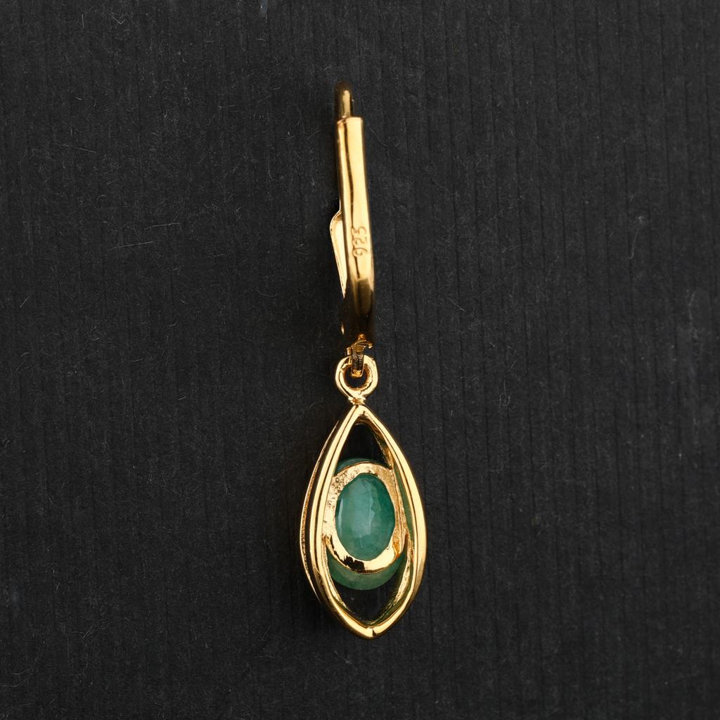 925 Sterling Silver Yellow Gold Plated Earrings Sakota Emerald Oval 7x5mm Elegant Women Jewelry