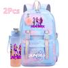 2Pcs/set Cute K-Pop Demon Hunters Printed Backpack with 750Ml Water Bottler for Teenager Student Girl Boy Large Capacity Waterproof Bookbag Travel Bag