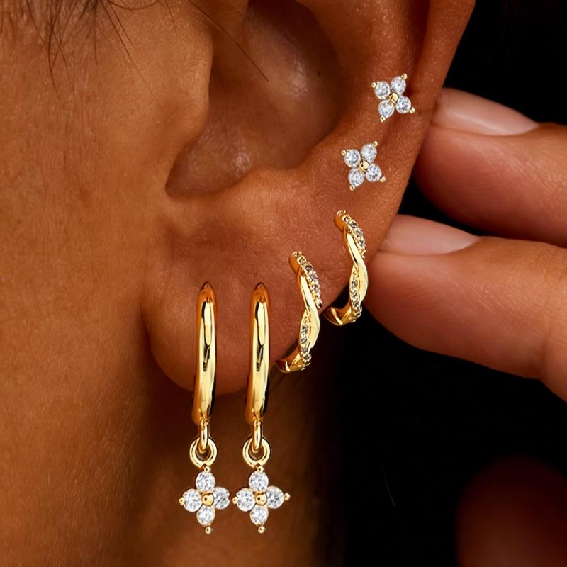 6/3 Pcs Trendy Stainless Steel Flower Earring Set For Women Vintage Crystal Zircon Drop Earrings Hypoallerg Piercing Jewelry New