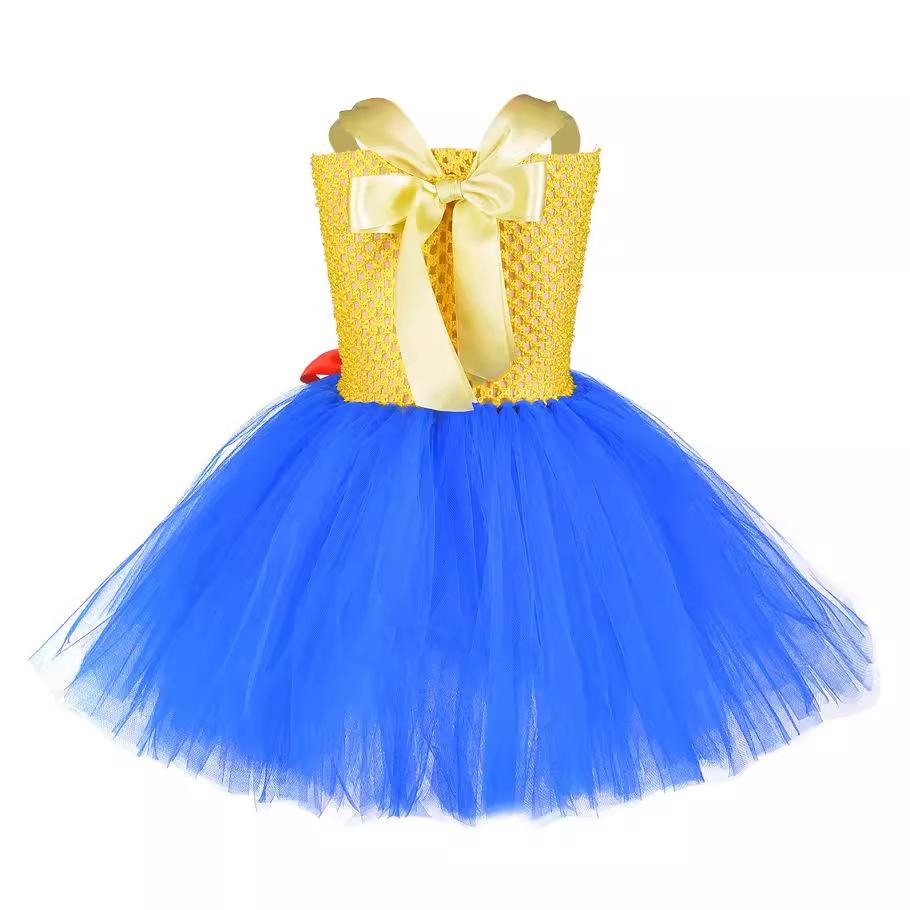 Pink Princess Tutu Dress, Retro Cowboy Denim Layered Kids Party Mesh Dress for Pretend Play