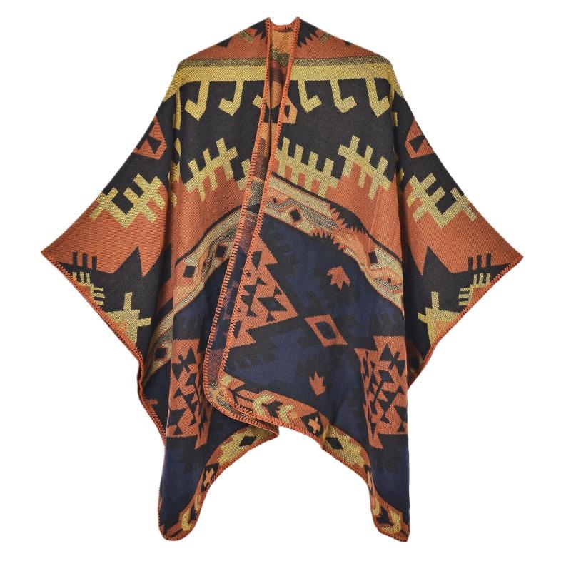 New Vintage Geometric Rhombus Scarf Shawl Fashion Split Cloak Shawl