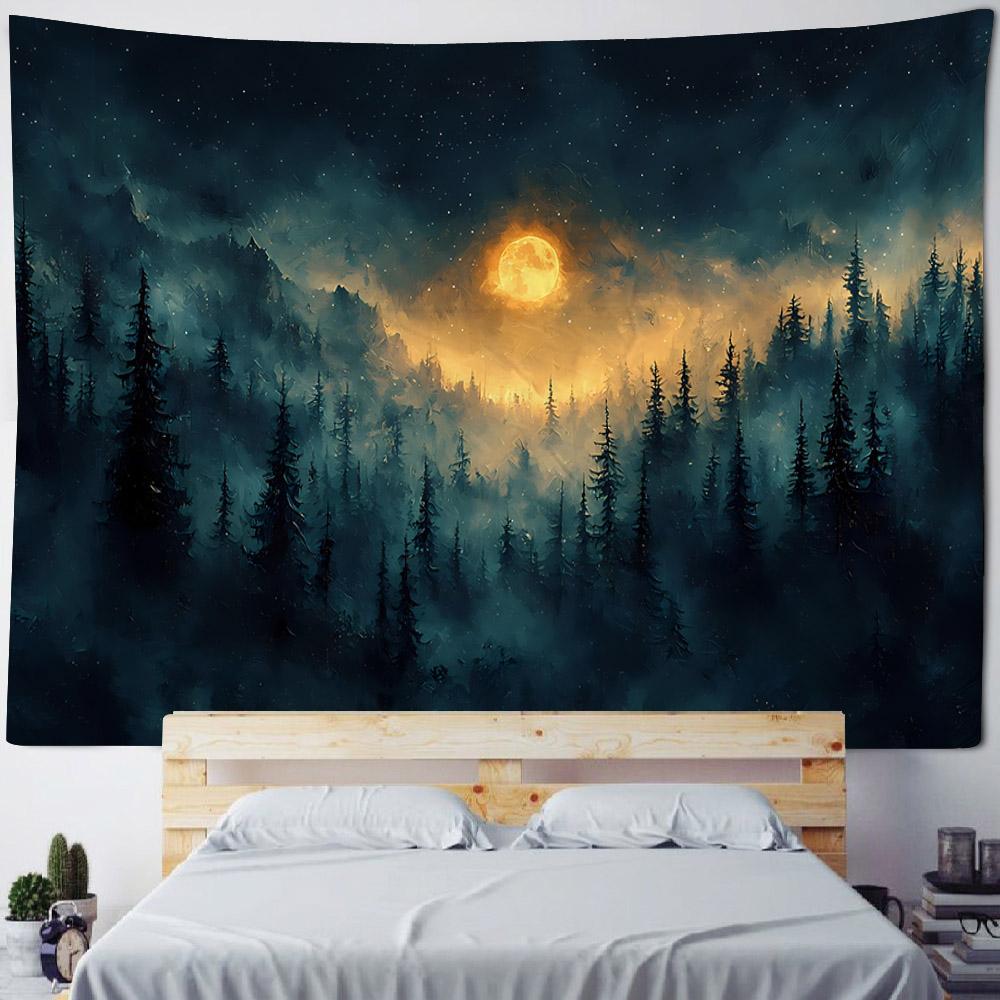 Cielo stellato, luna luminosa, decorazione murale notturna, arazzo, appendiabiti da parete per la casa, cartone animato, hippie, poster di sfondo artistico psichedelico