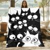1pc Ultra-Soft Lightweight Flannel Blanket with Playful Black & White Cat Design - Cozy Warm All-Season Throw for Camping, Trave