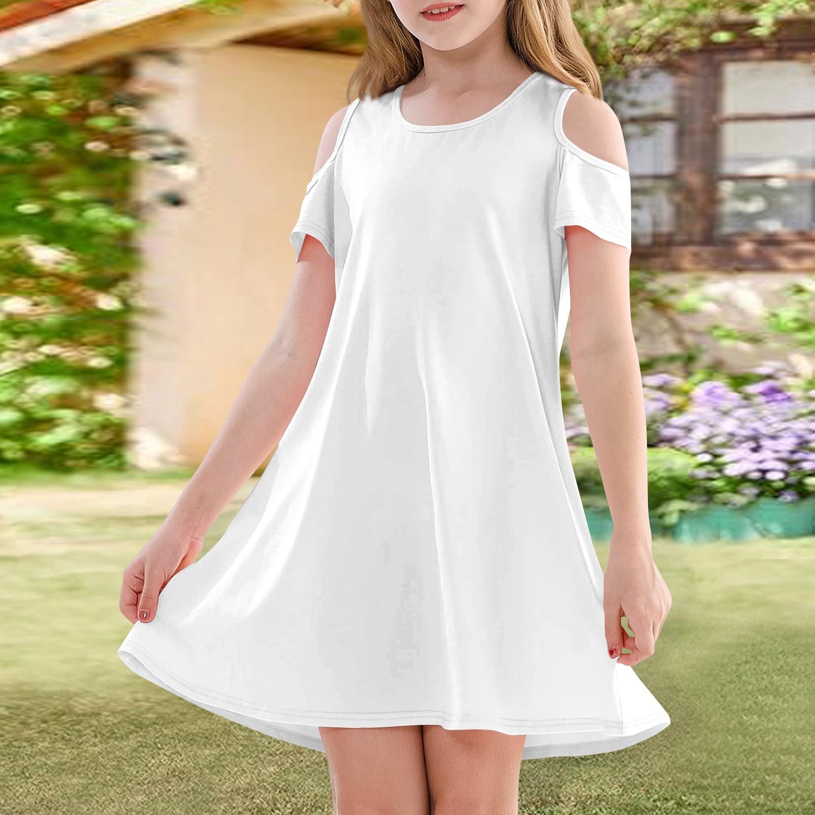 Girls A-Line Dress -Summer Sleeveless Casual Sundress Toddler Dress 130 белый