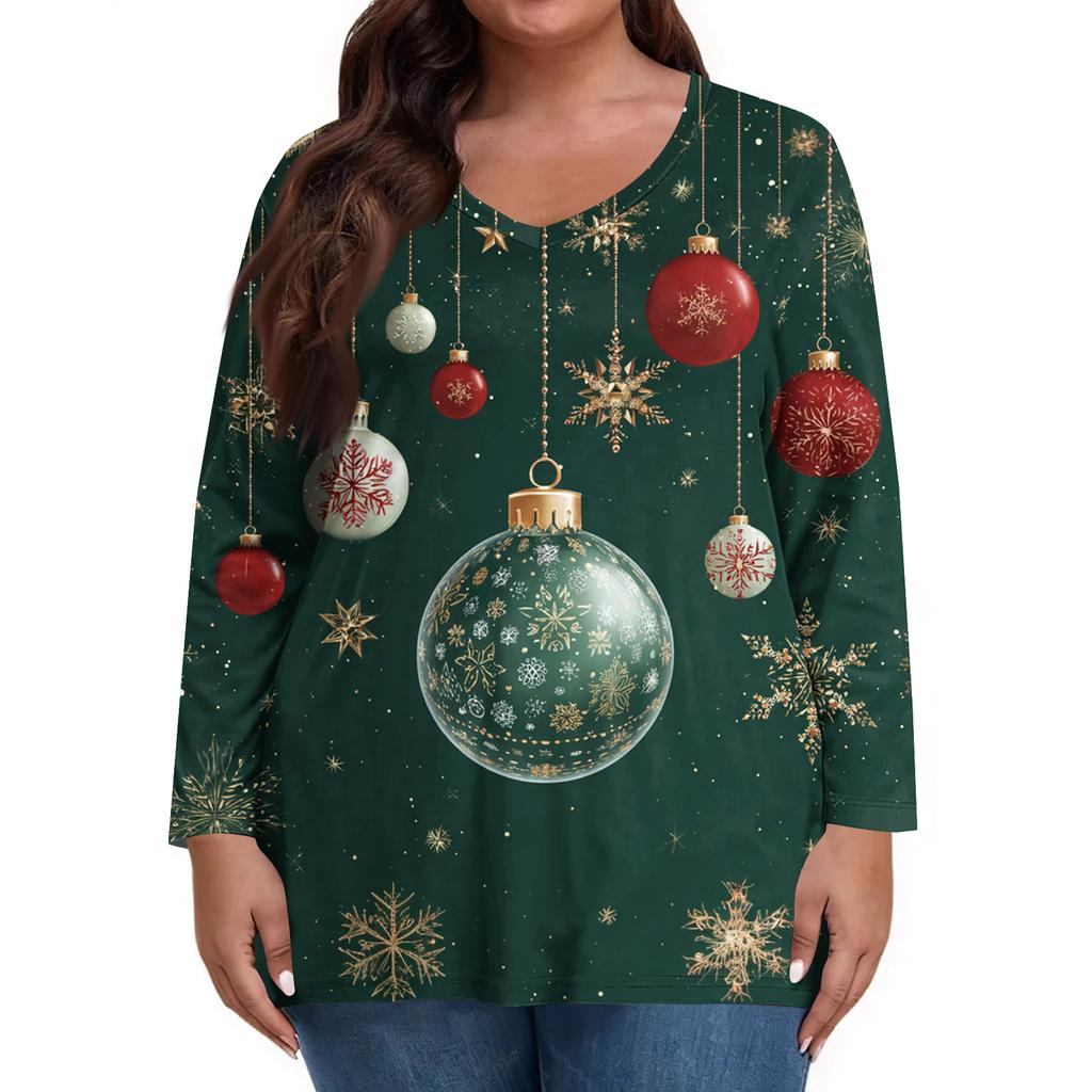 Women's Fashionable Casual Long Sleeved Plus Size Print Top Plus Size Floral Print Top