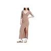 adidas Originals Adicolor Classics Casual Long Side Slit V-Neck Three-Quarter Sleeve Dress Women Dresses Shadow-Brown JX5193
