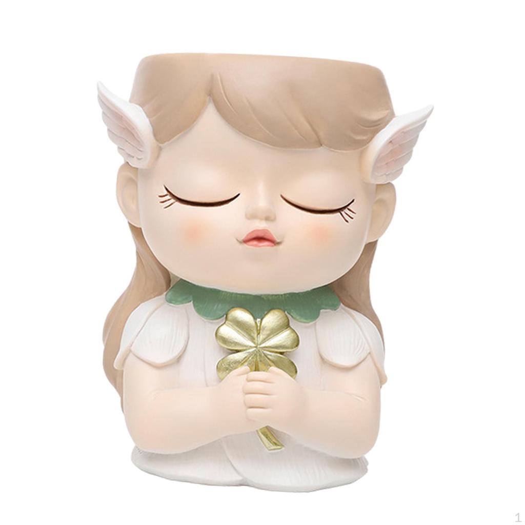 Elf Girl Flower Pot Plant Bud Vase with Drainage Hole Cartoon Resin Planters Bonsai for Living