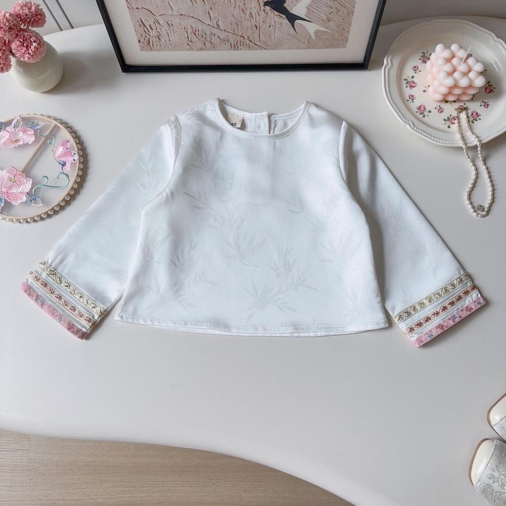 Girls' Ancient Hanfu Spring/Autumn Three-Piece Set: Chinese Style Baby Shirt, Vest, and Long Pants