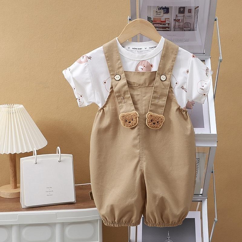 2Pcs/Sets Kids Set Clothes Children Baby Boy And Girl Cartoon T-Shirt Strap Shorts Summer Fashion Casual Tracksuit