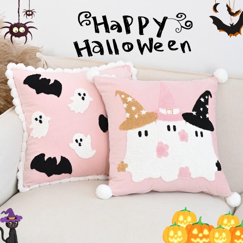 Premium Nordic Ins Halloween Cute Ghost Pillowcase Deluxe Embroidered Lace Pillow Cover Luxury Sofa Home Decor Cushion Cover