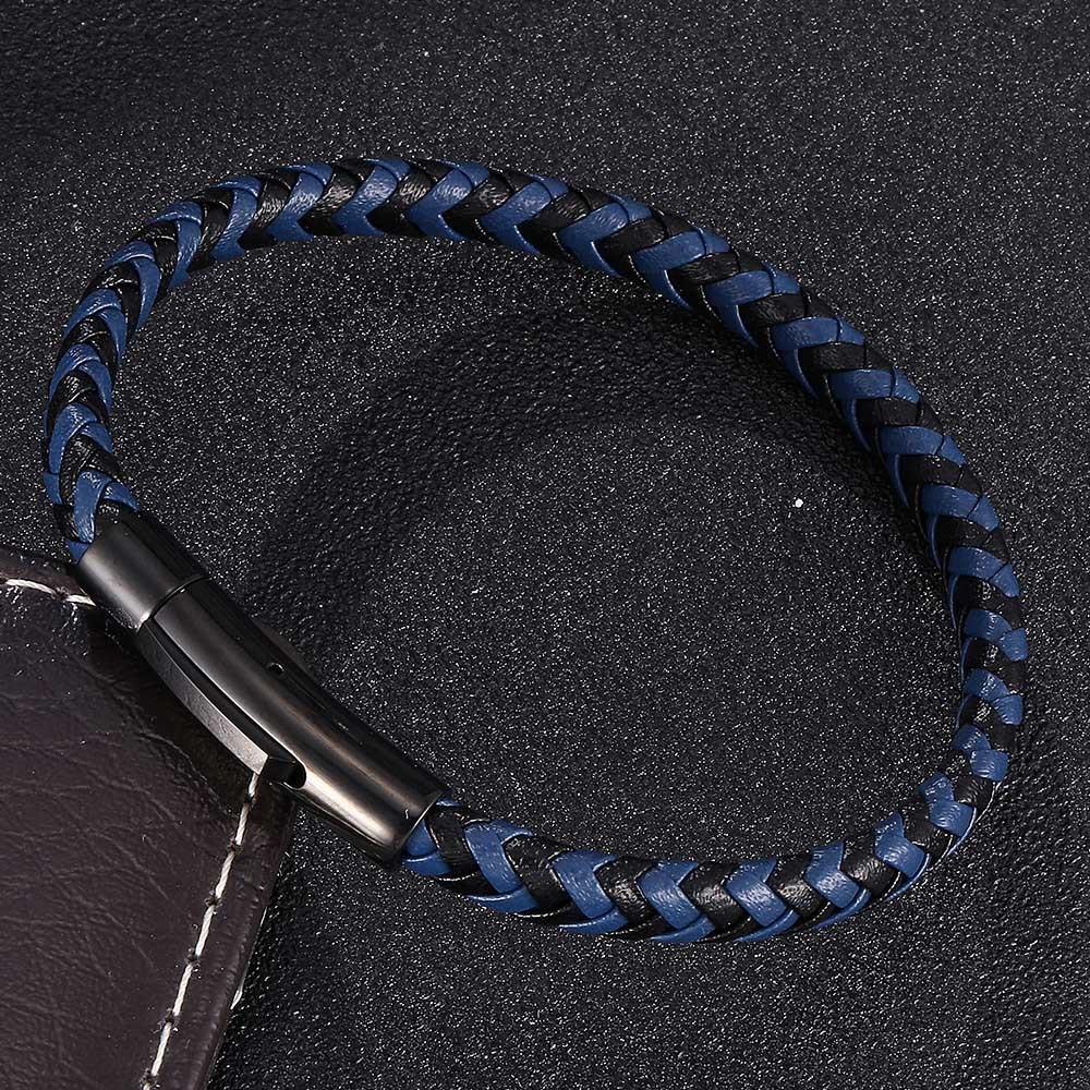 Pulsera Clásica de Acero Inoxidable para Hombre y Mujer Cuerda Trenzada de Cuero Rojo Vino Botón Negro de Alta Calidad Joyería Regalos