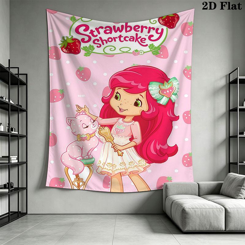 Erdbeer-Shortcake Wandbehang Bedruckter Stoffdecke Dekorative Wandteppiche für Schlafzimmer Wohnzimmer Heimdekoration