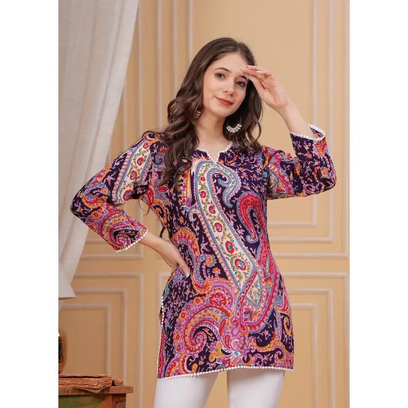 Women Floral Print Rayon Straight Top Kurta Party Wear Designer Top Tunic Kurti VFP-1836a