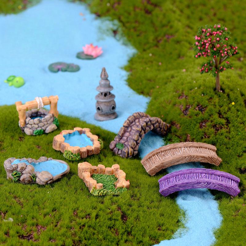 Fairy Garden Miniature Set with Bridge, Lighthouse Water Well & Pond for DIY Craft Lawn Ornament Decor Tiny Figurine Accessories