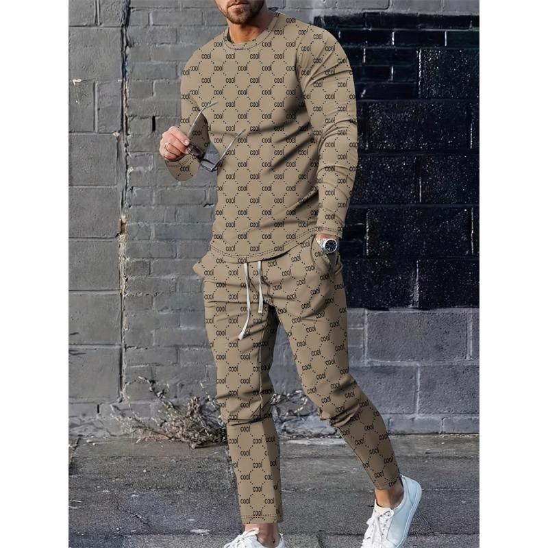 Men's Fashion Graffiti Novelty Pajamas Loungewear Set Autumn Men's Daily Casual Long-sleeved T-shirt Street Fashion Pants