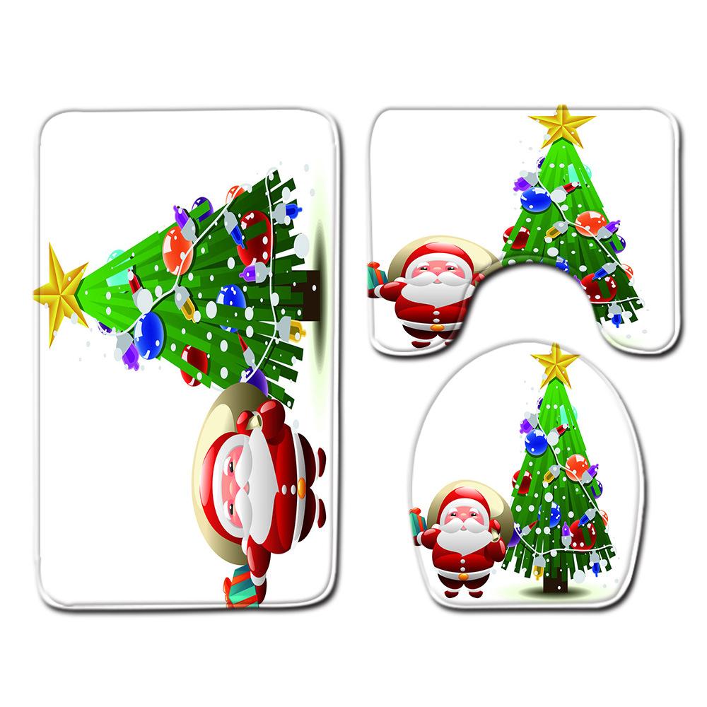 Christmas Bathroom Floor Mat Toilet Three-Piece Set