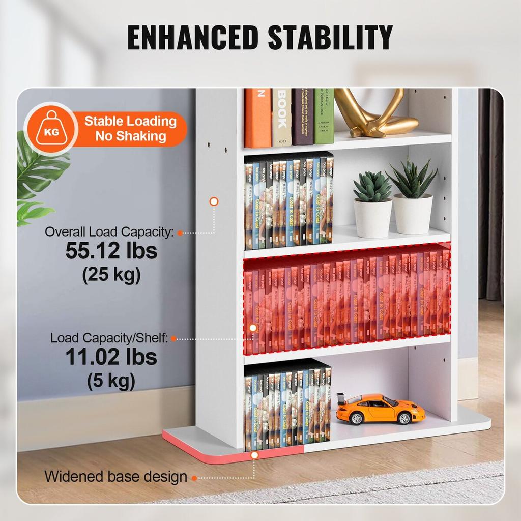 Media Storage Cabinet 5 Layers Adjustable DVD Shelves Holds 240 CDs White