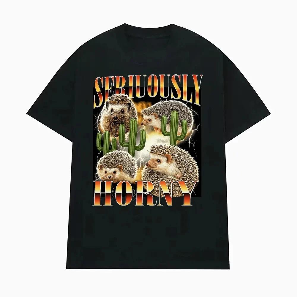 

Cute Hedgehog Cactus Graphic TShirt Funny Animal Slogan Tee Summer Short Sleeve Casual Unisex Streetwear Fashion Top 3XL