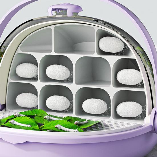 Silkworm Breeding Box Transparent Silkworm Growth Box Habitat Cage with Handle Small Animals Breeding Space Capsule Hatching Container