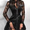 Herbst/Winter Mode PU-Leder Patchwork Taillenbetonendes Kleid