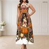 Women Plus Size Round Neck Triple Keyhole Cutout Sleeveless Maxi Dress Halloween Printed