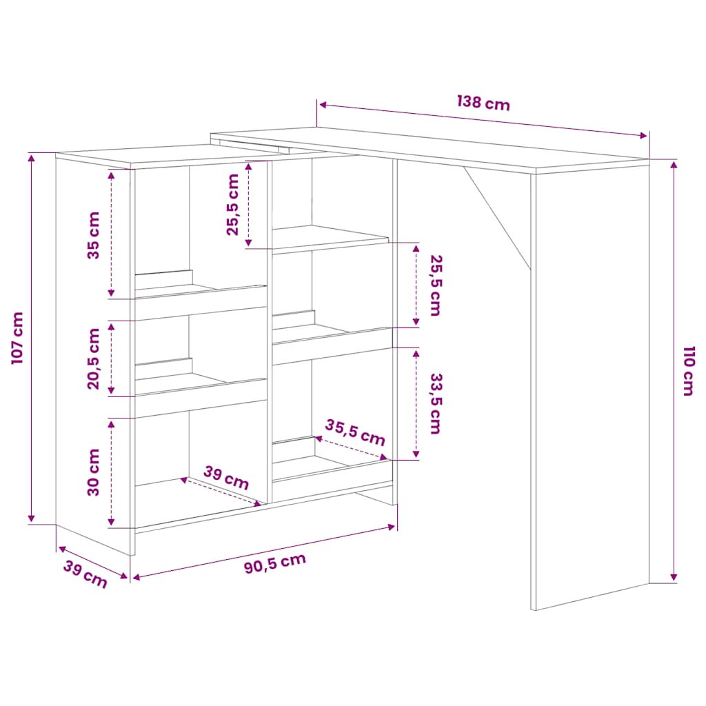 Adjustable Bar Table in White 138 x 39 x 110 cm