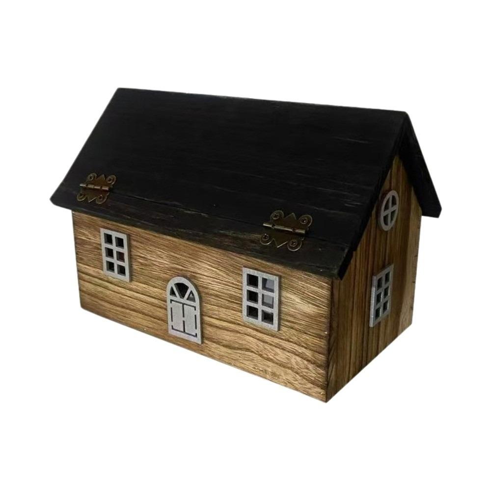 

Eco-Friendly Retro Wooden House Tissue Box Handmade Decorative Solid Wood Paper Box Waterproof Simple Storage Box Table Display серебряный