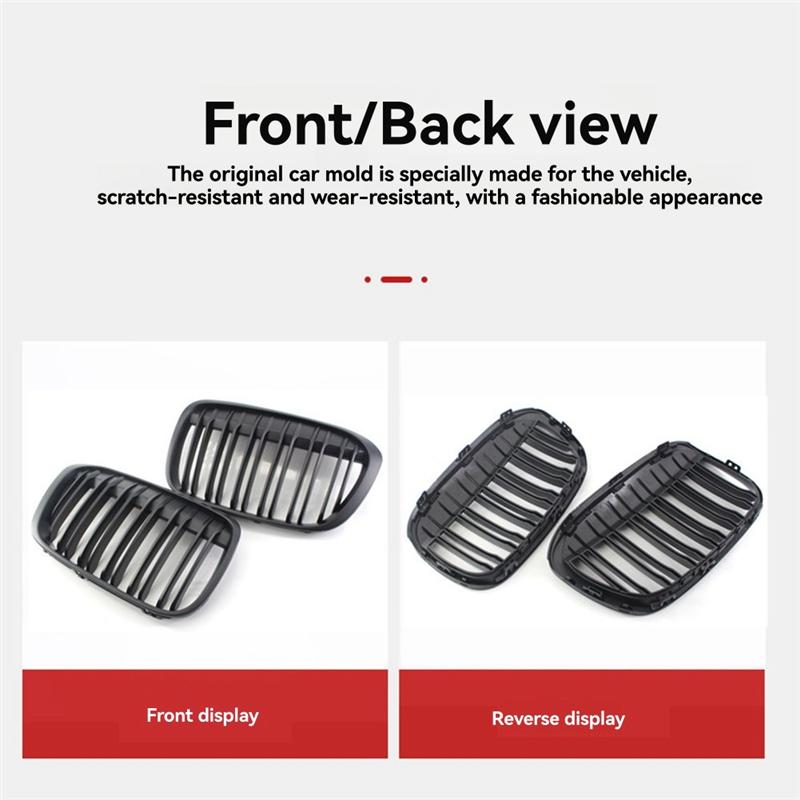 Car Front Bumper Grille For BMW X1 F48 F49 2016-2018 Double Line Gloss Black- Part Numbers 51117383363, 51117383364