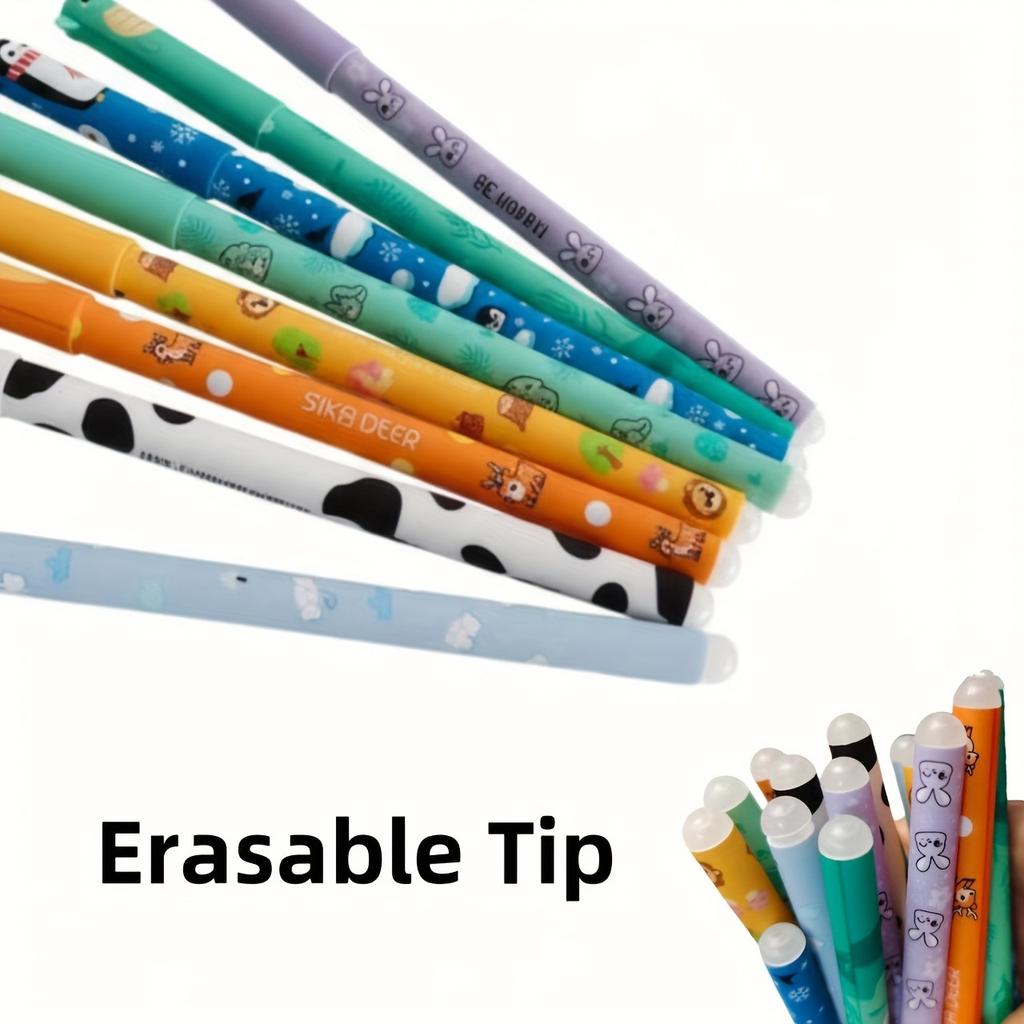 8pcs of erasable cartoon gel pens, for note-taking, marking gel pens, learning color annotation pens, school supplies
