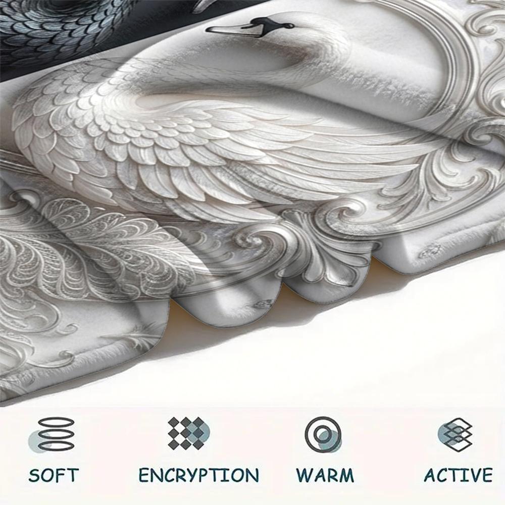 1Pc Black&White Swan Print Flannel Blanket, High quality Comfortable for All Seasons, Home Decor, Warmth and Comfort, Perfect for Christmas Gifts W33