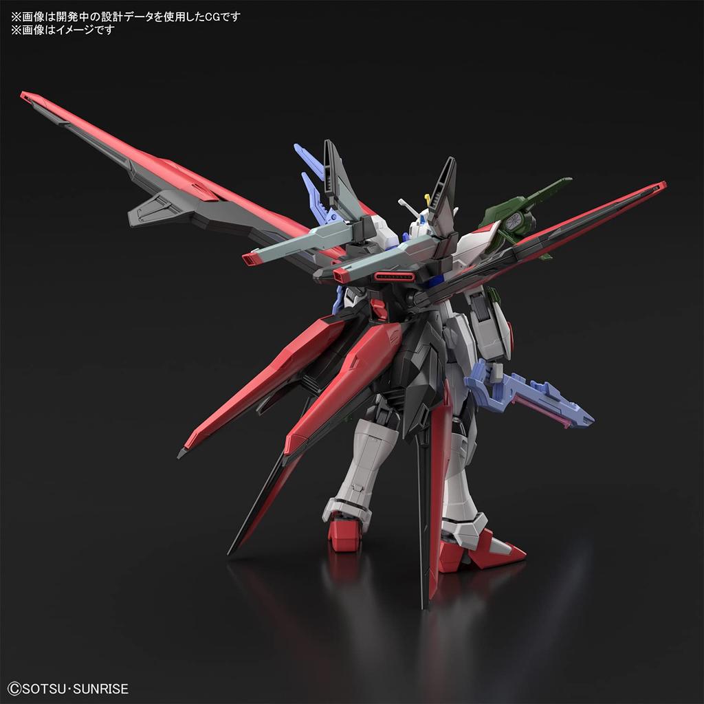 Plastikový model HG Gundam Breaker Battlogue Gundam Perfect Strike Freedom v měřítku 1/144, barevně kódovaný.