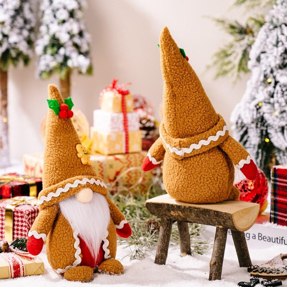 Gingerbread Man Christmas Gnome Decoration Plush Christmas Elf Decoration Farmhous Santa Tomte Swedish Face Figurines