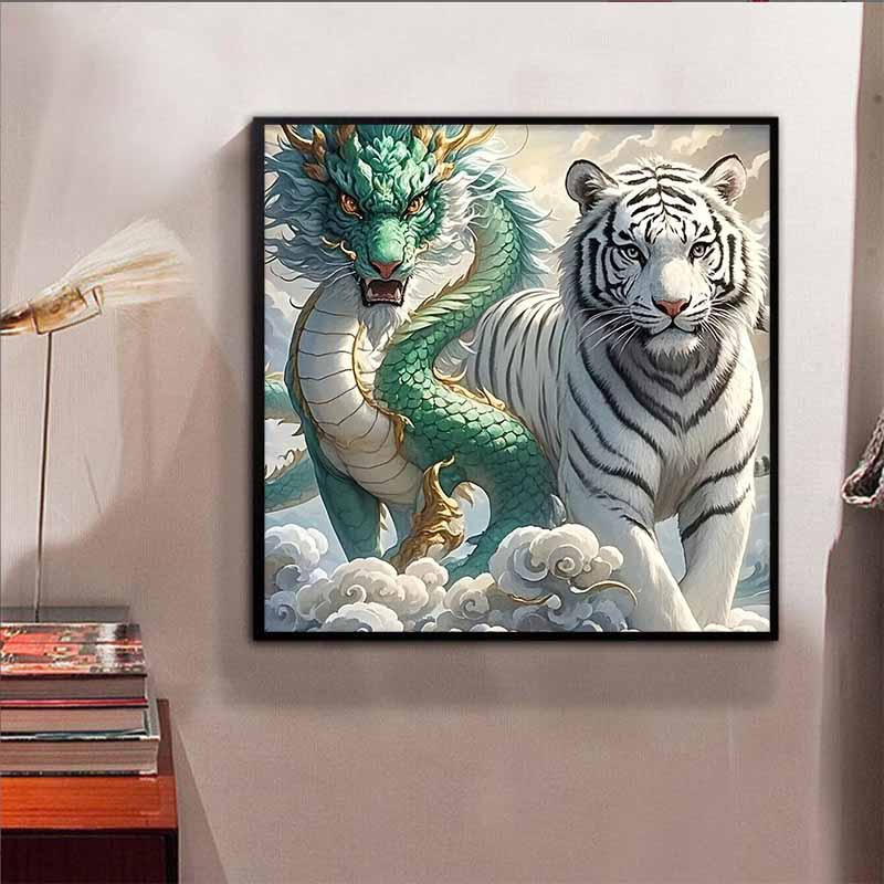 New Arrival 5D DIY Full Circle Diamond Painting "Dragon and Tiger Picture" Embroidery Cross Stitch Home Decor Gift