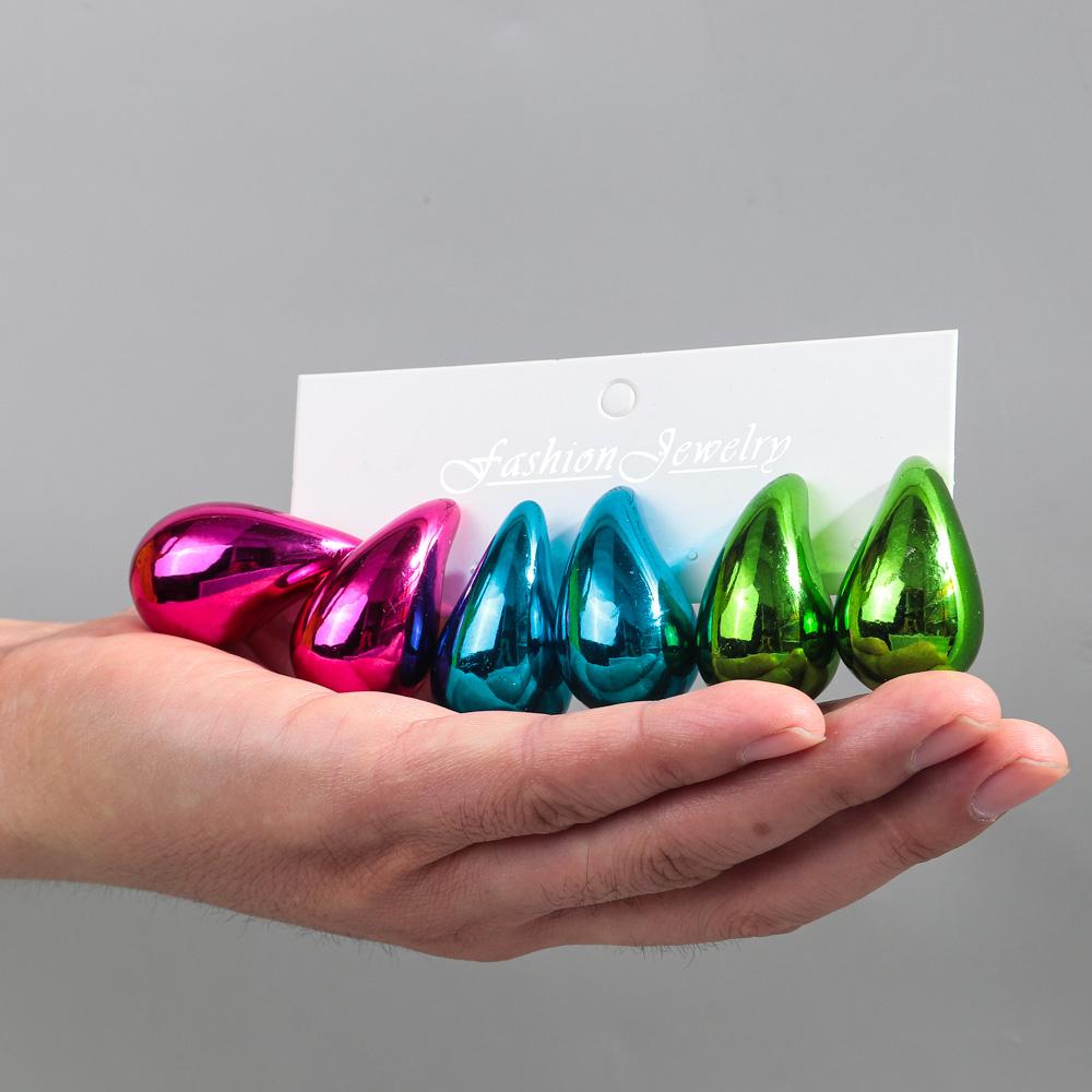 Extra Large 3pair Acrylic Chunky Waterdrop Earring Dupes for Women Metallic Color Teardrop Y2K Earring Hoops Jewelry Lightweight