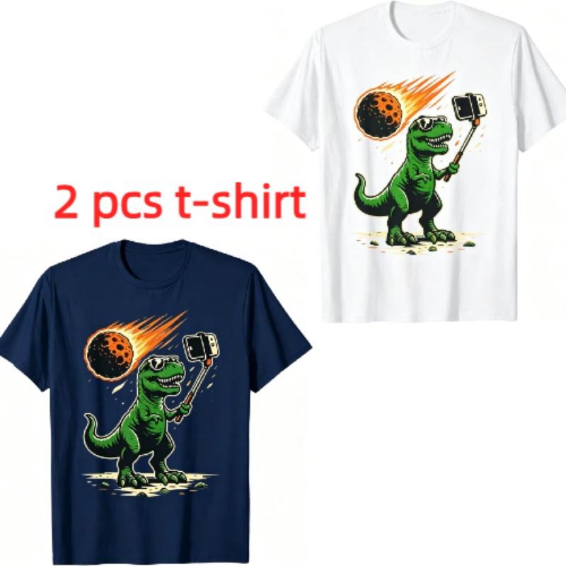 Funny Cartoon Dinosaur Selfie Pattern Print Men's T-shirt Summer Men's and Women's Casual Fashion Tops Men's Short Sleeve T-shirt Oversize Clothing