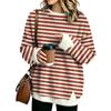Women's Fashion Flannel Round Neck Two-Piece Striped Print Top with Spliced Design