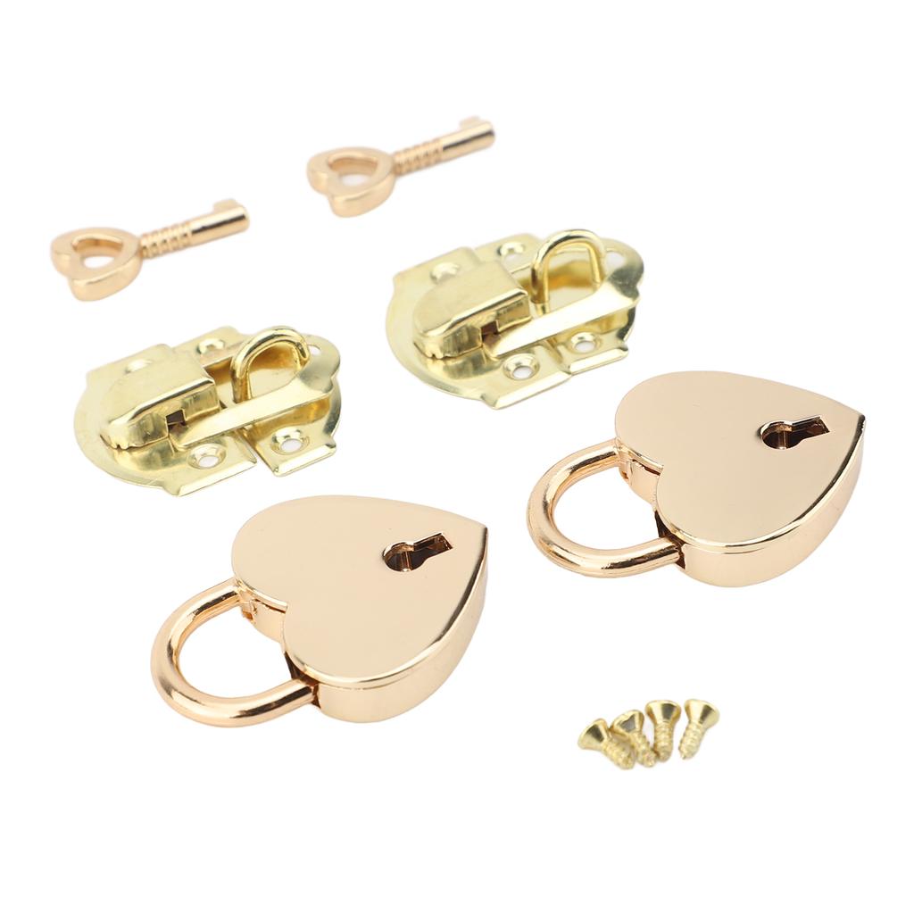 2 Sets Wooden Box Hasp Latch Padlock Set Antique Zinc Alloy Hasp Clasp Latch and Heart Shaped Padlocks with Keys