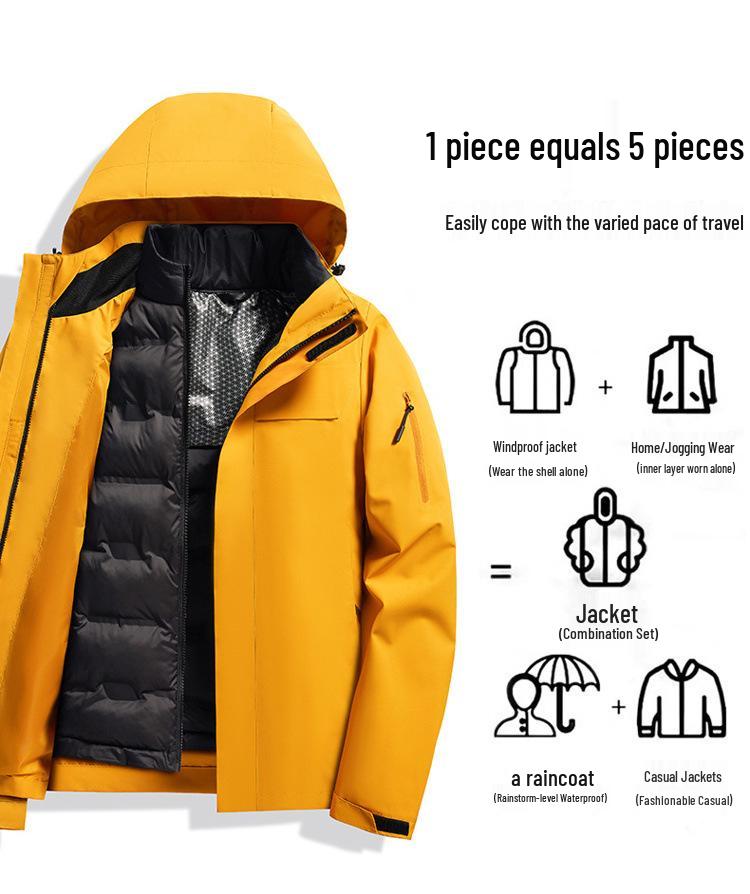 Men's 3-in-1 Detachable Outdoor Jacket: Windproof, Waterproof, Warm