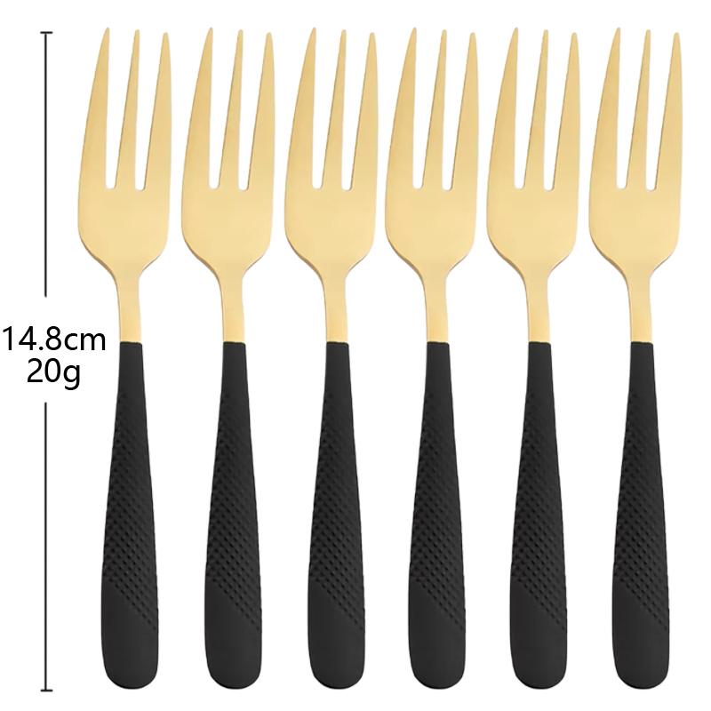 6Pcs Cutlery Stainless Steel Dinner Fruit Fork Colourful Cake Forks With Long Handle Tea Spoons Set for Hotel Party