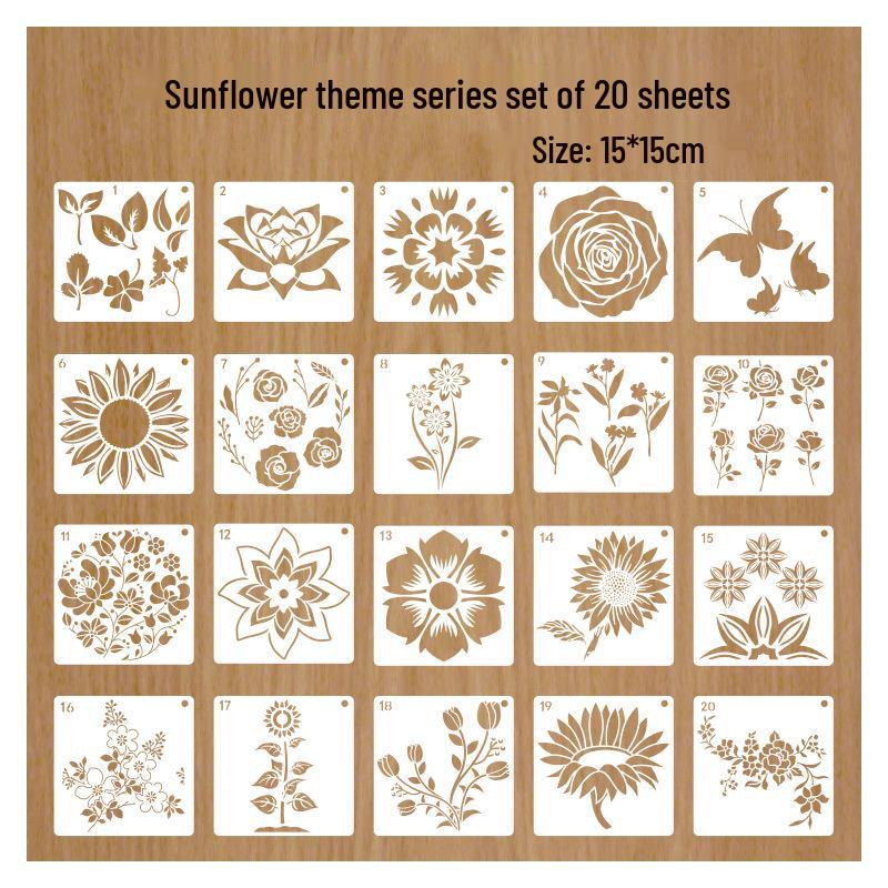 Sunflower Flower Painting Stencil Set - 20 DIY Hollow Plastic Templates